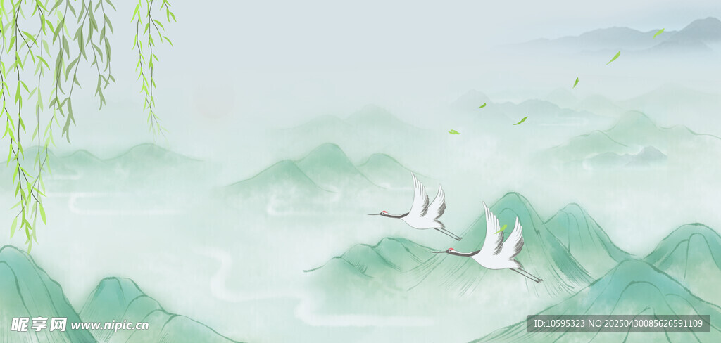 春日水墨山水背景