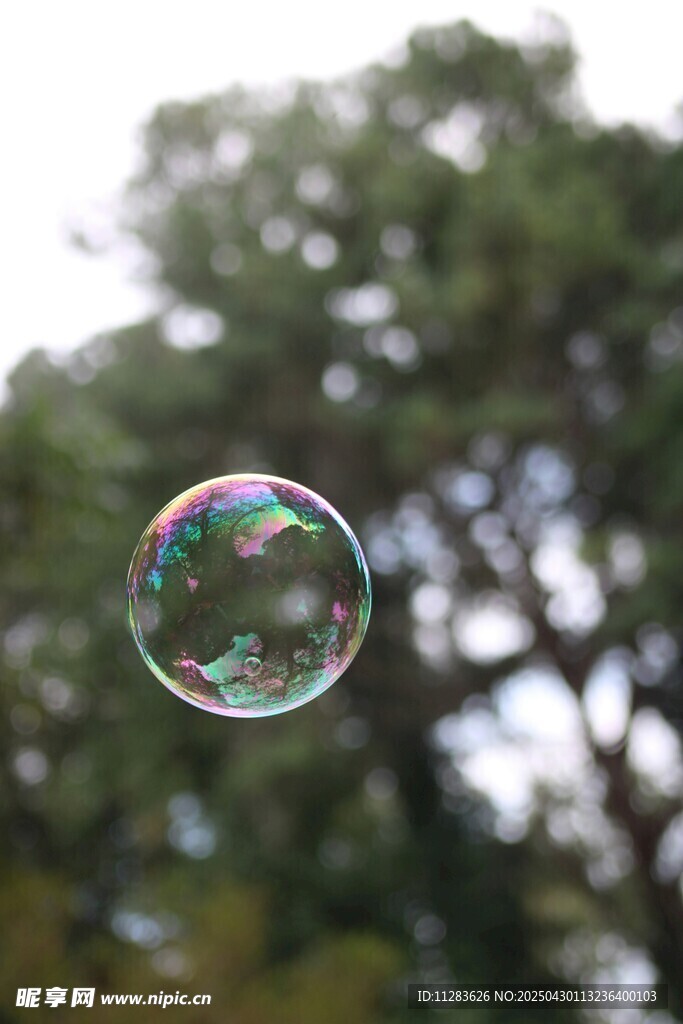 空中漂浮的彩色透明泡泡