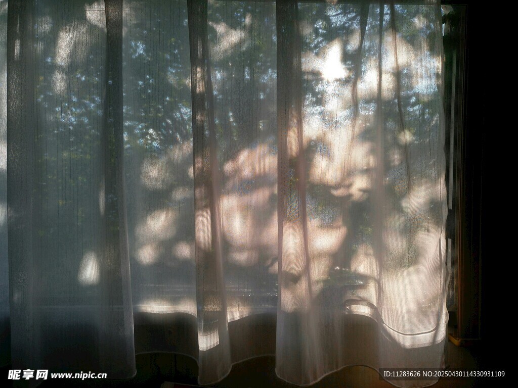透过纱帘的斑驳光影