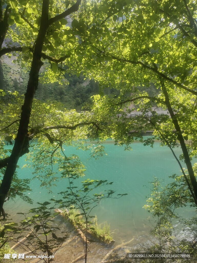 山林间的碧绿澄澈湖水