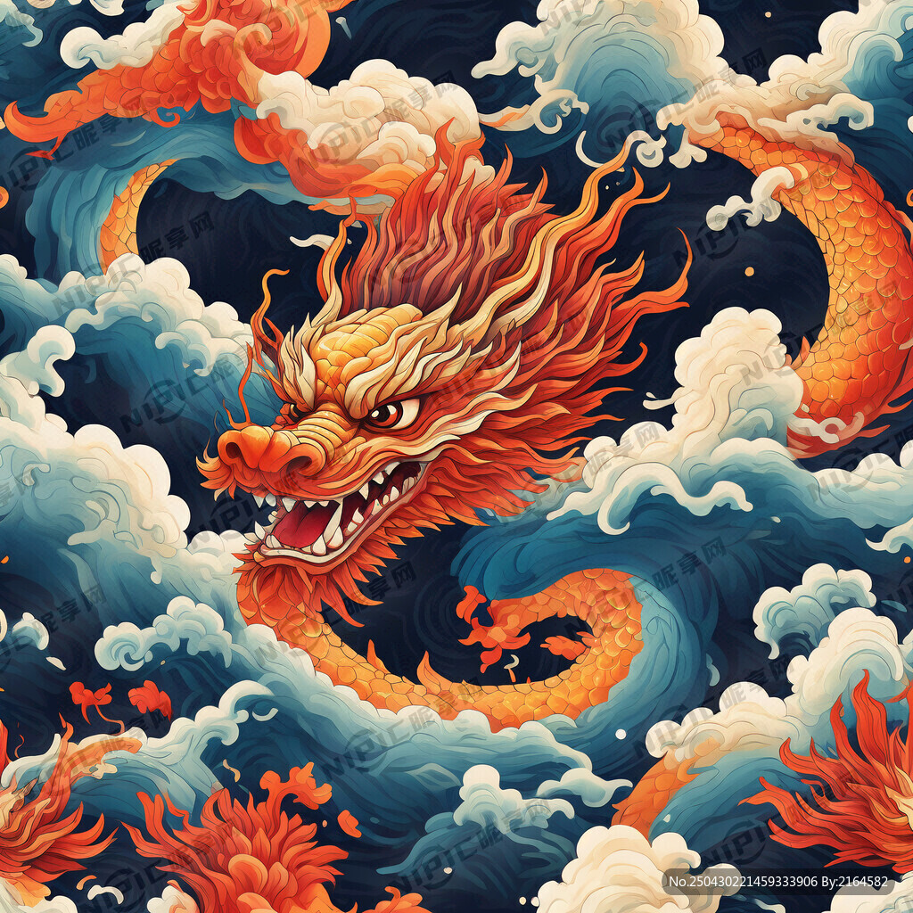 腾云驾雾卡通龙图案 颜色喜庆