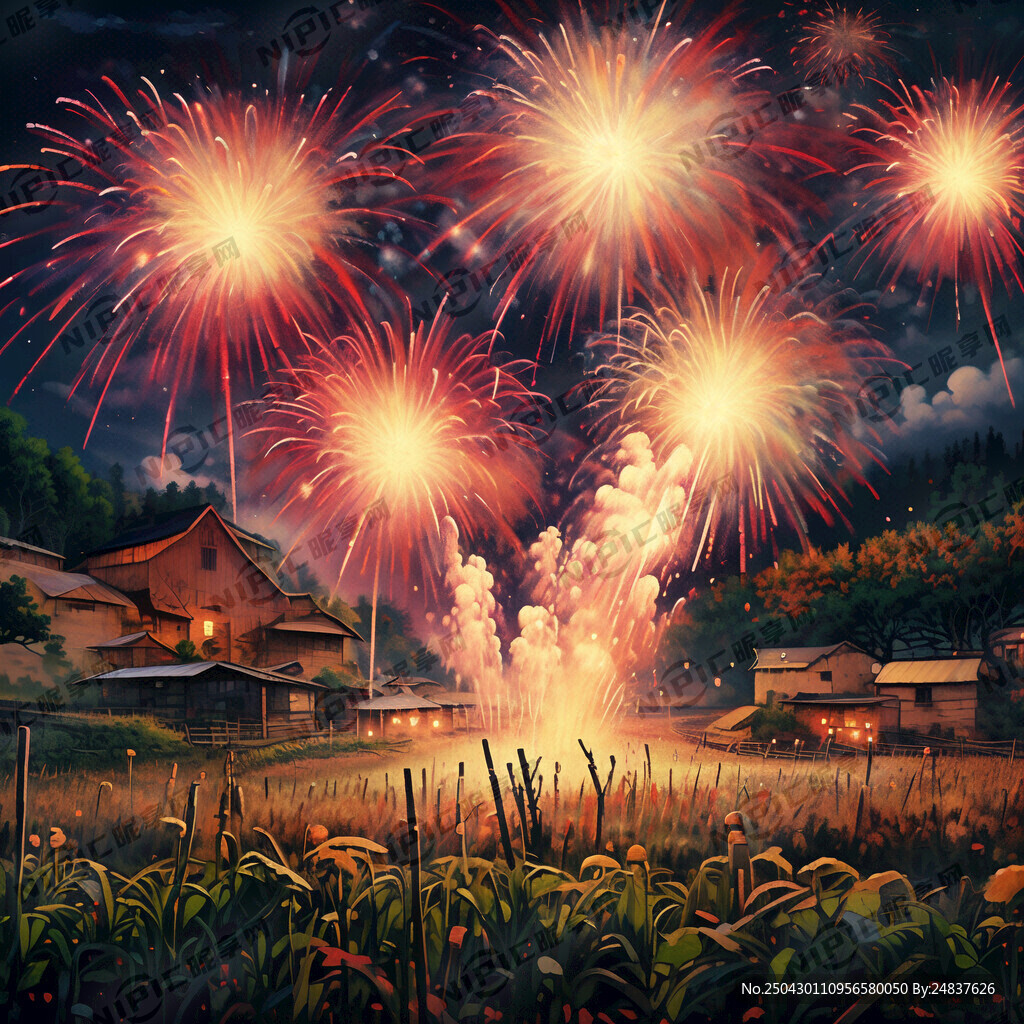 乡村田地烟火