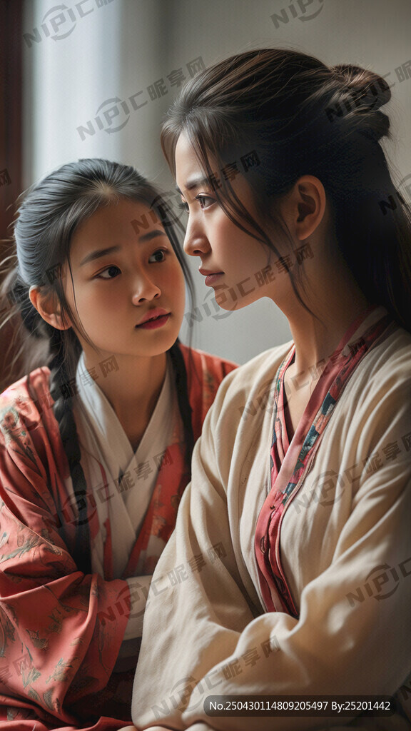 漂亮的女儿一脸担忧愧疚的看着母