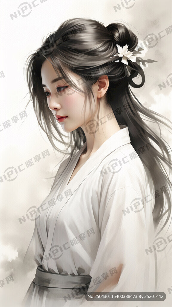 中年干练的女儿 长发 白色恤衫