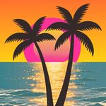 海边双椰树日落美景