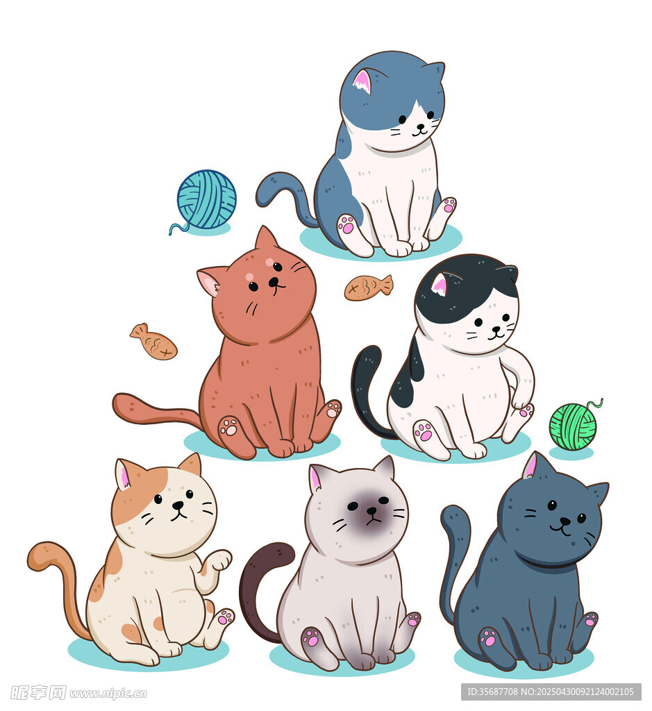 可爱猫咪群像与玩具