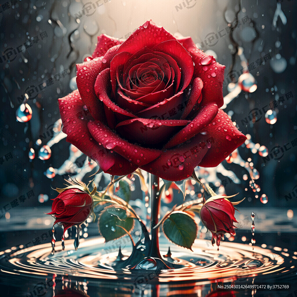 红玫瑰 水滴梦幻背景