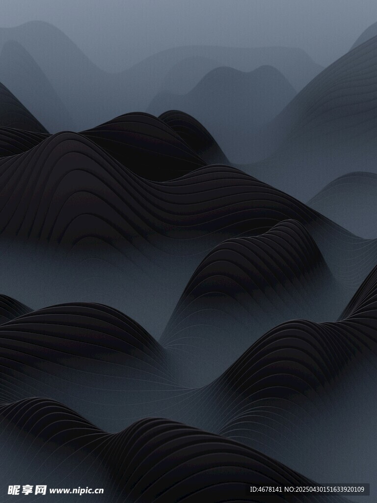 水墨风格山峦景观图
