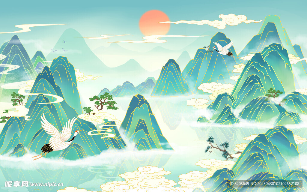 国潮山水国风水墨风景中国风