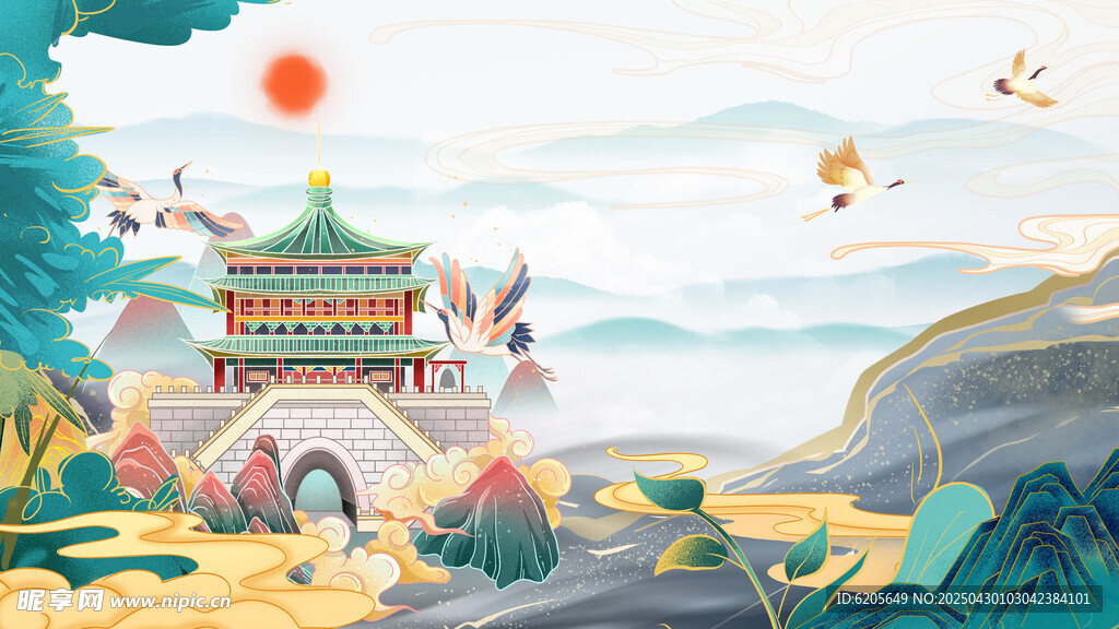 国潮山水国风水墨风景中国风
