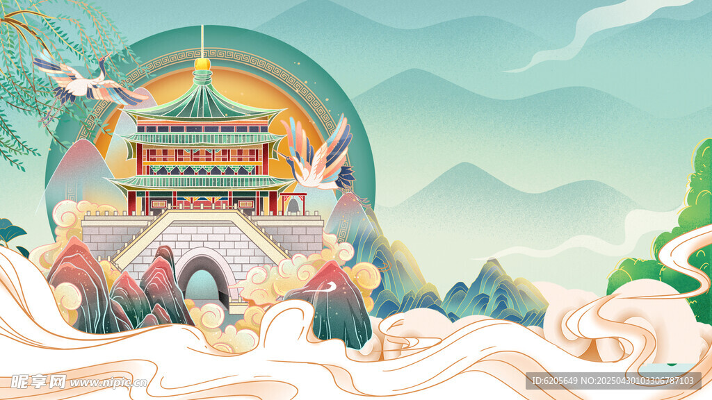 国潮山水国风水墨风景中国风
