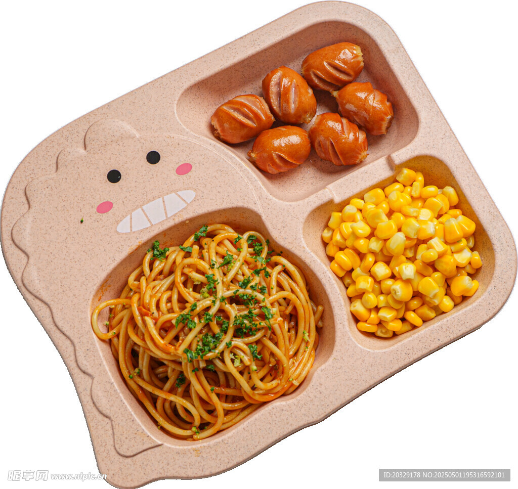 卡通餐盘里的多样美食