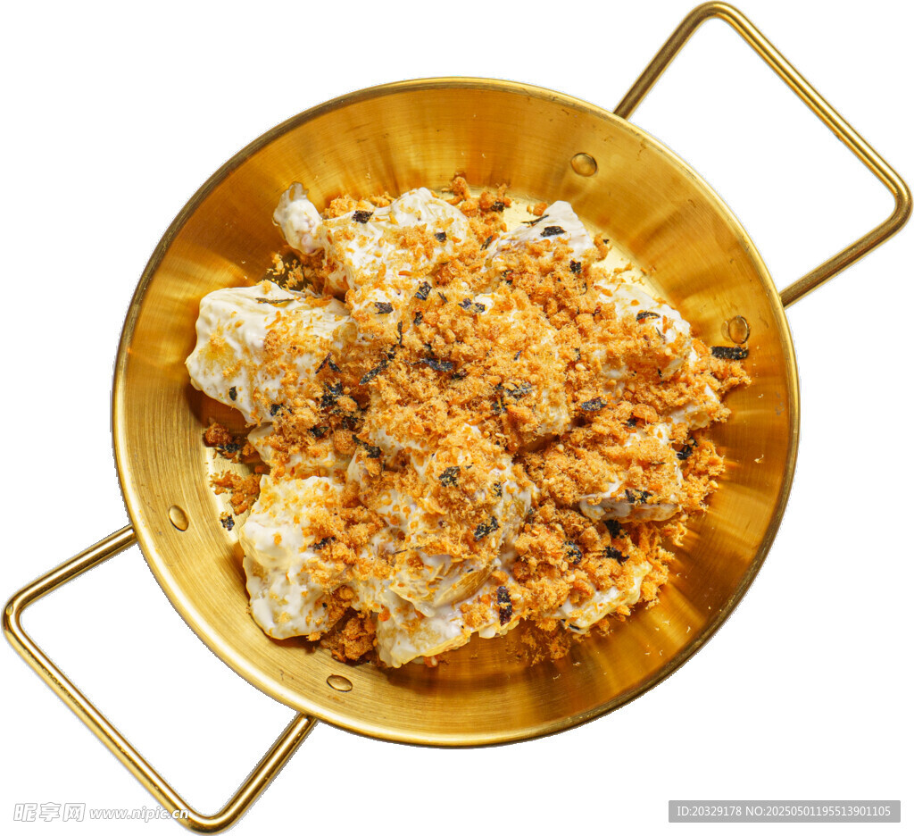 金色盘中的撒料美味食物海苔肉松