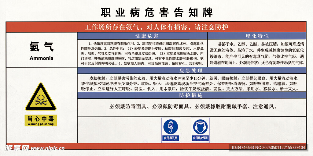氨气职业危害告知牌