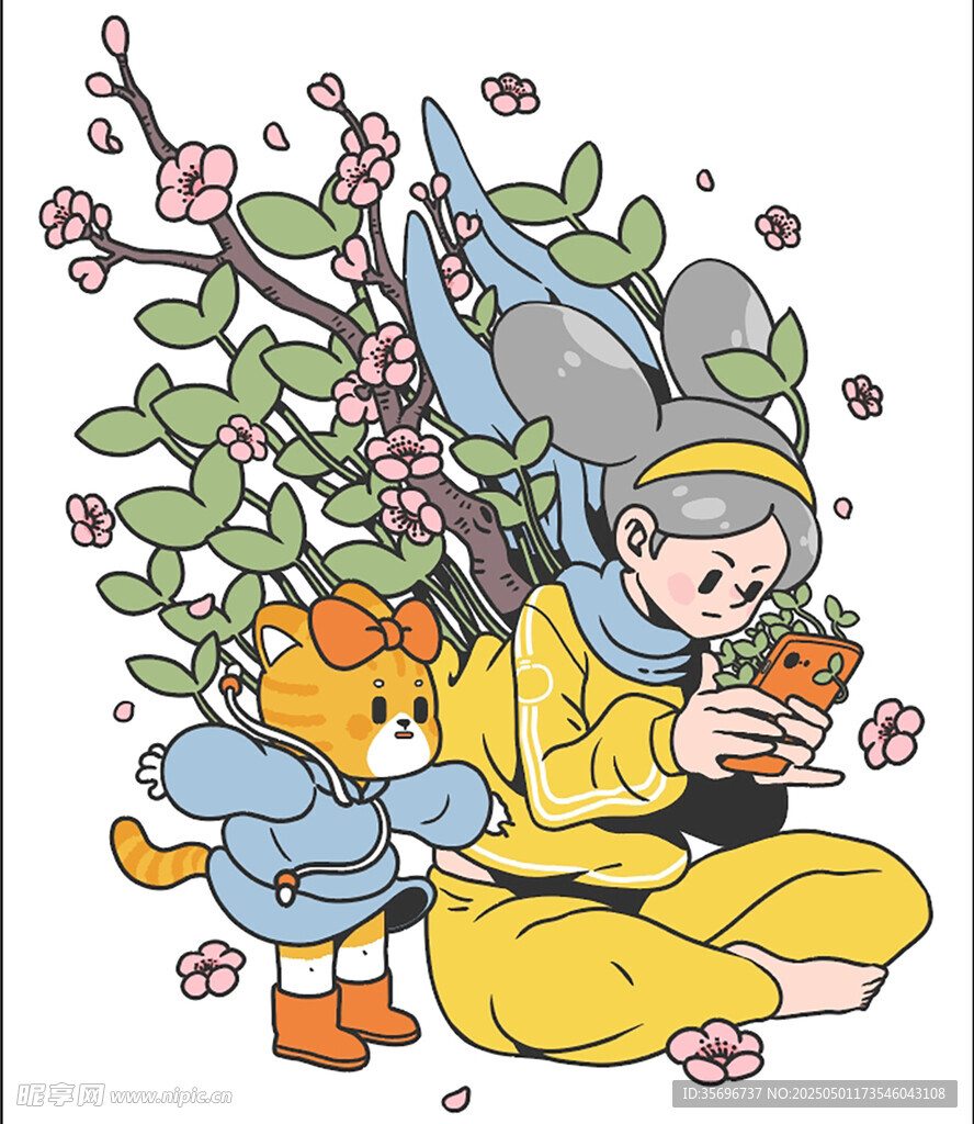 女孩与小动物的春日时光