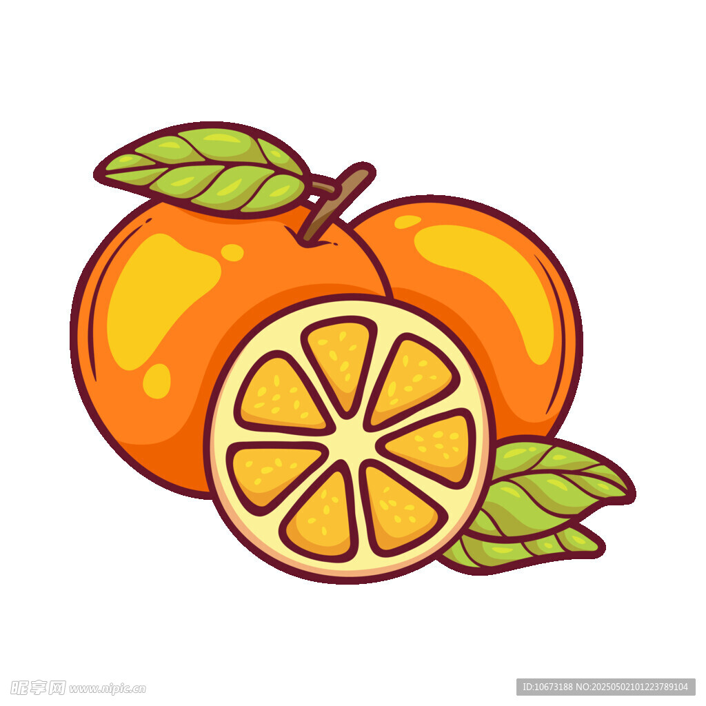 可爱插画风的新鲜橙子