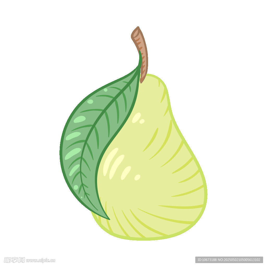 手绘青梨带叶插画
