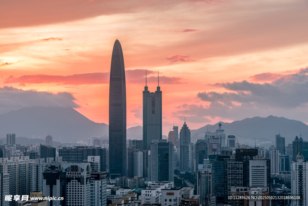 深圳城市天际线日落美景