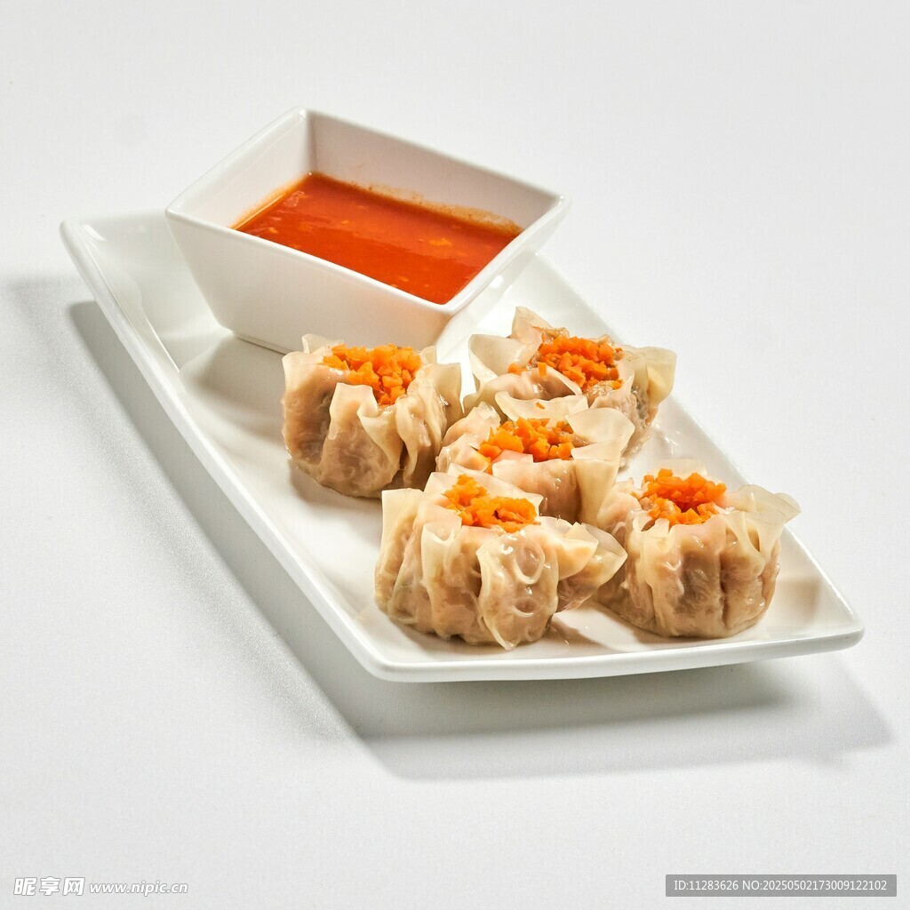美味虾肉烧麦配蘸料