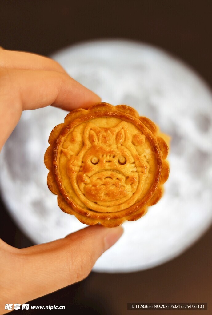 手持精美传统花纹月饼