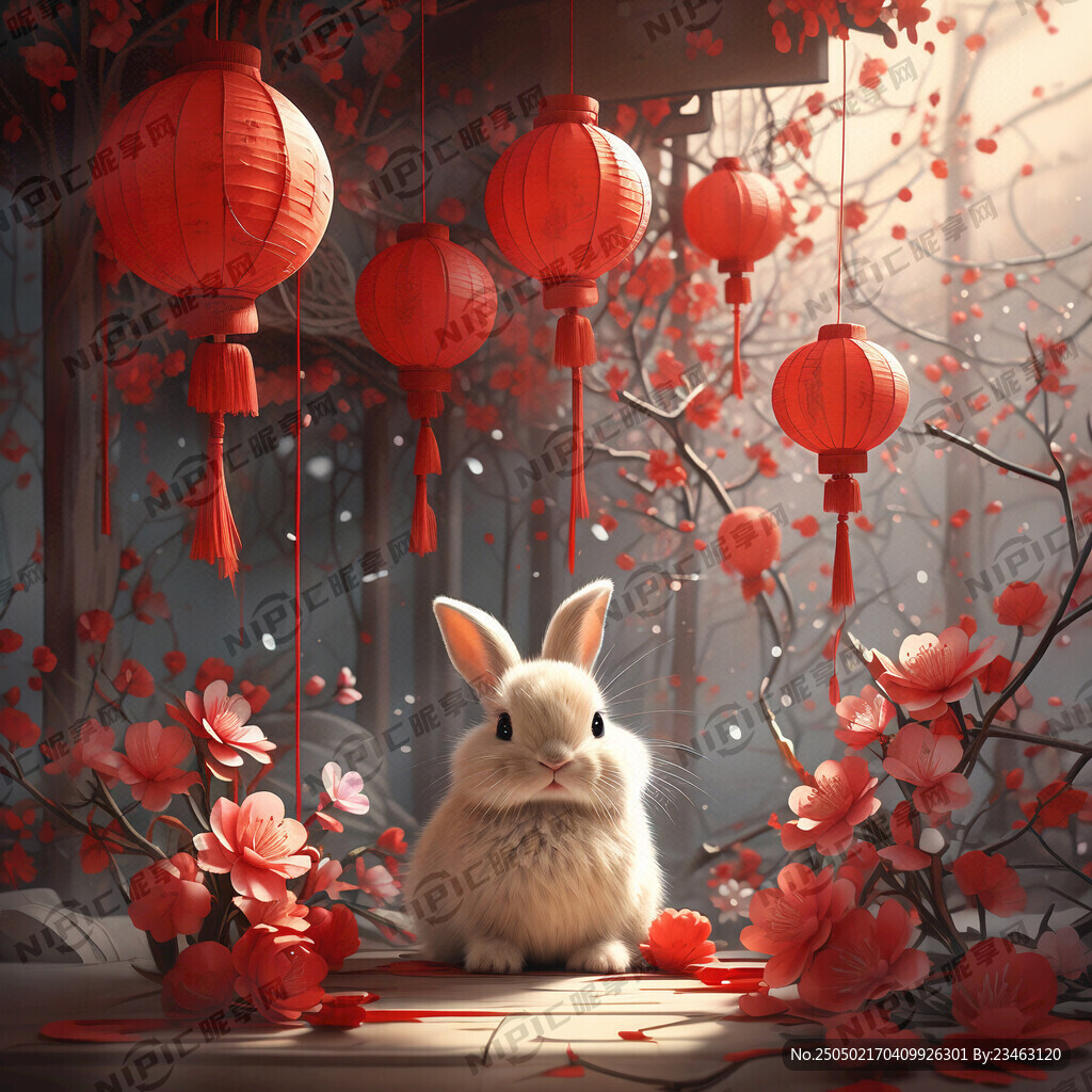 衍纸艺术 春节 可爱兔子 红梅