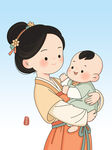 古代女子怀抱婴儿温馨场景