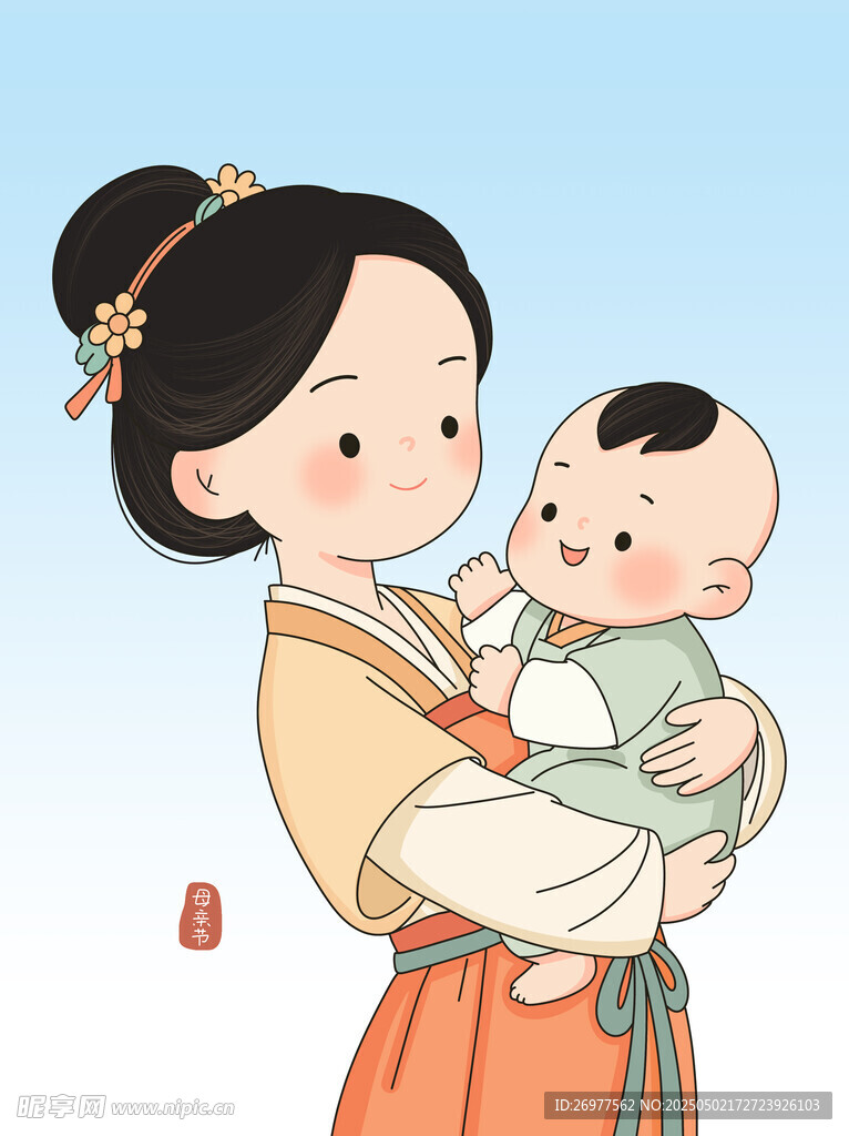 古代女子怀抱婴儿温馨场景
