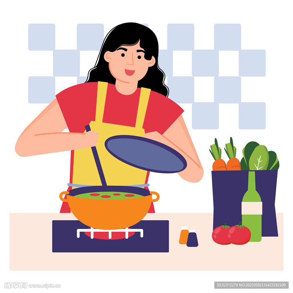 女士厨房烹饪场景