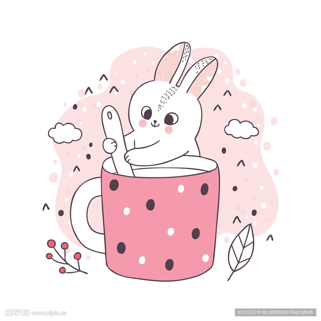 杯中萌兔插画