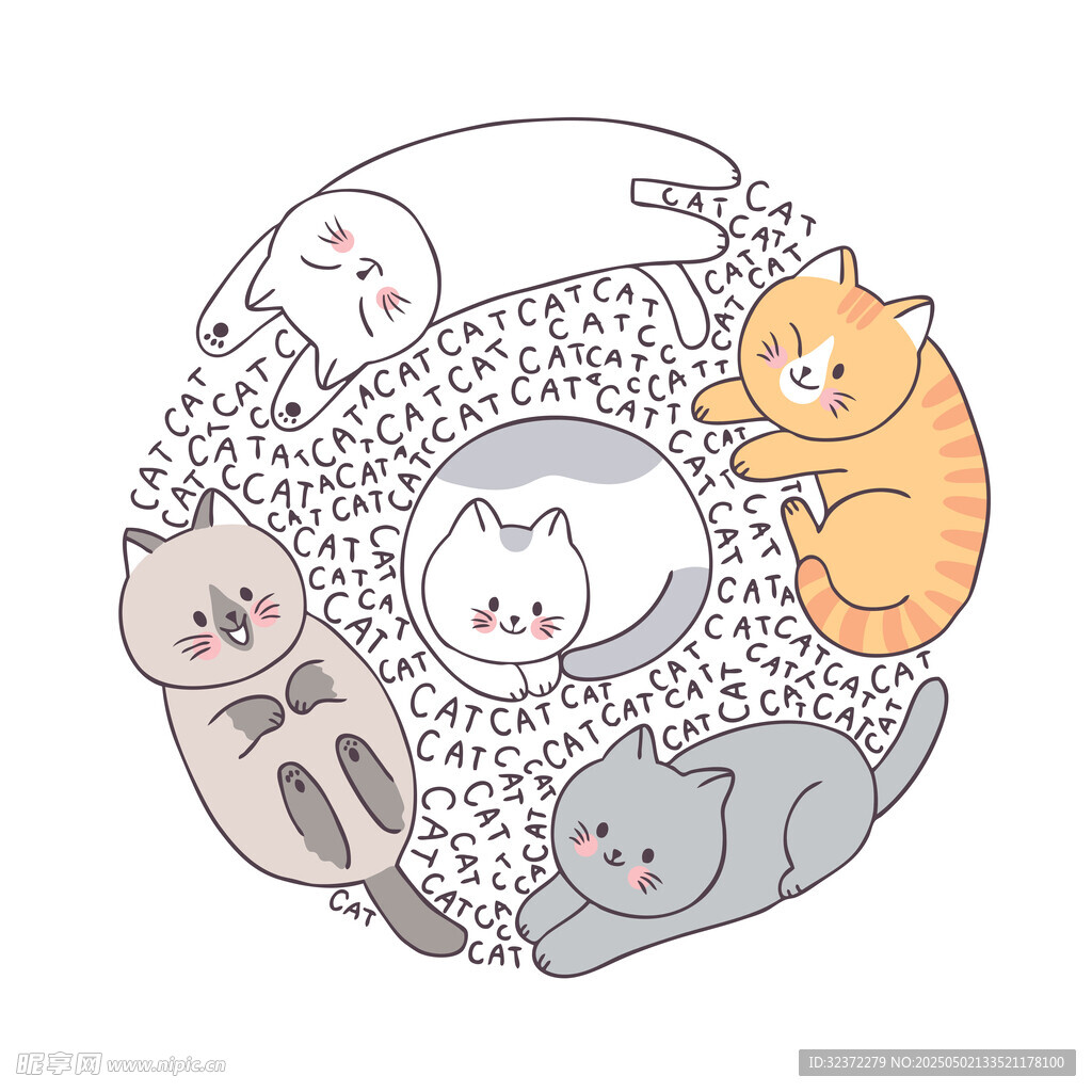 可爱猫咪环绕图案设计