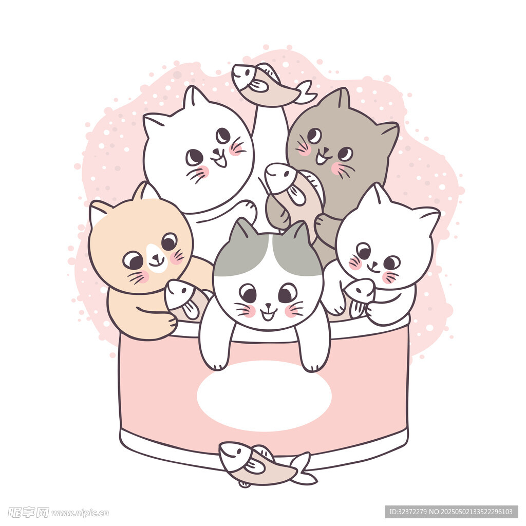 可爱猫咪齐聚粉色容器中