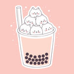 可爱猫咪珍珠奶茶插画