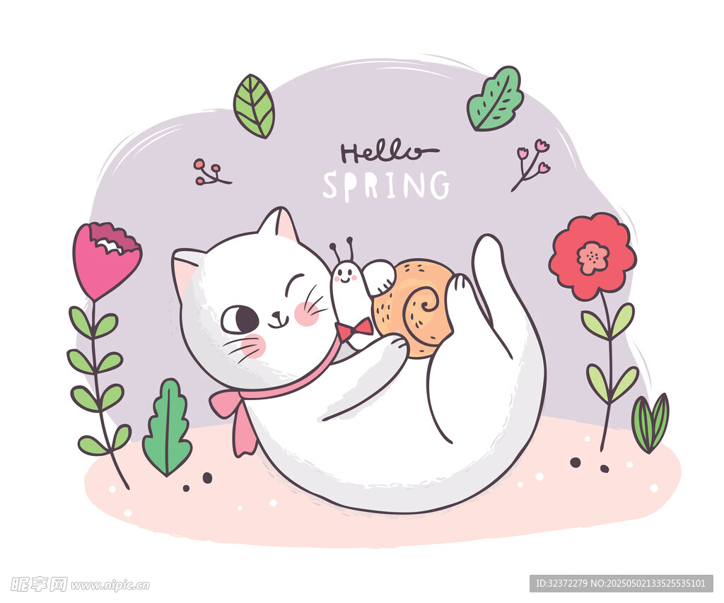可爱猫咪抱花欢迎春天