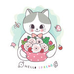 可爱猫咪抱花篮插画