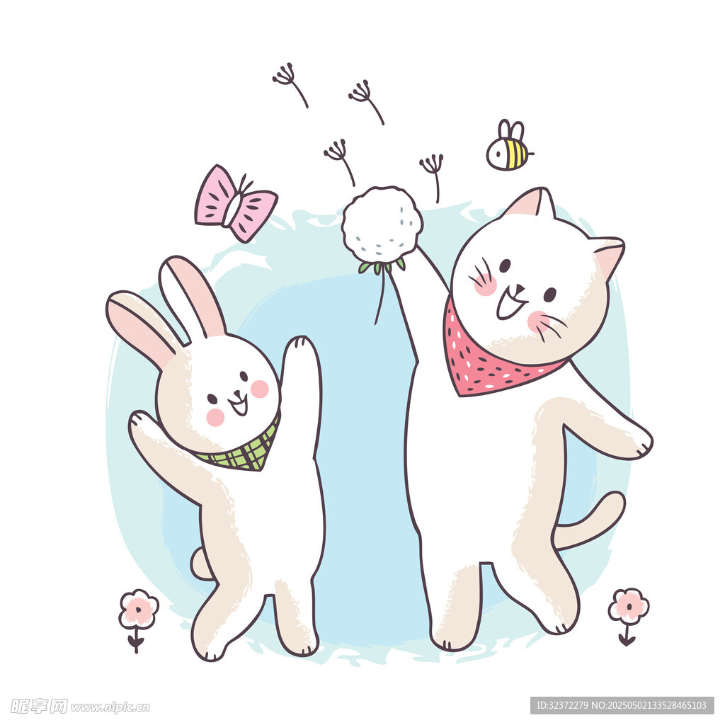 可爱猫兔共舞欢乐瞬间