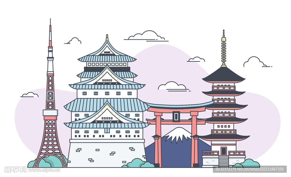 日本标志性建筑插画景观