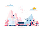 城市与自然景观插画