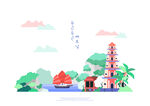 海滨风光与传统建筑景观