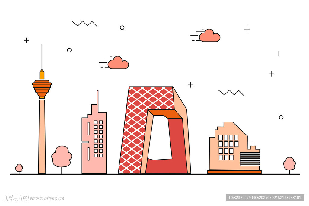 城市建筑简约插画风格