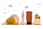 城市地标建筑卡通插画