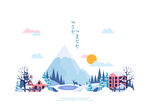 冬日山村雪景插画