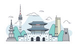首尔城市地标建筑插画