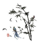 竹枝栖鸟图