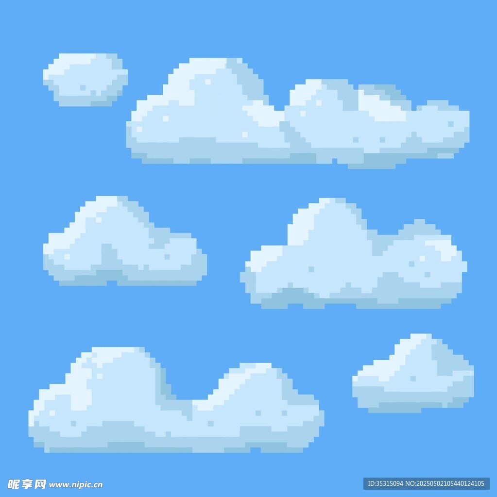 卡通风格蓝色天空中的云朵