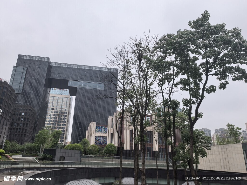 现代建筑旁的绿植景观