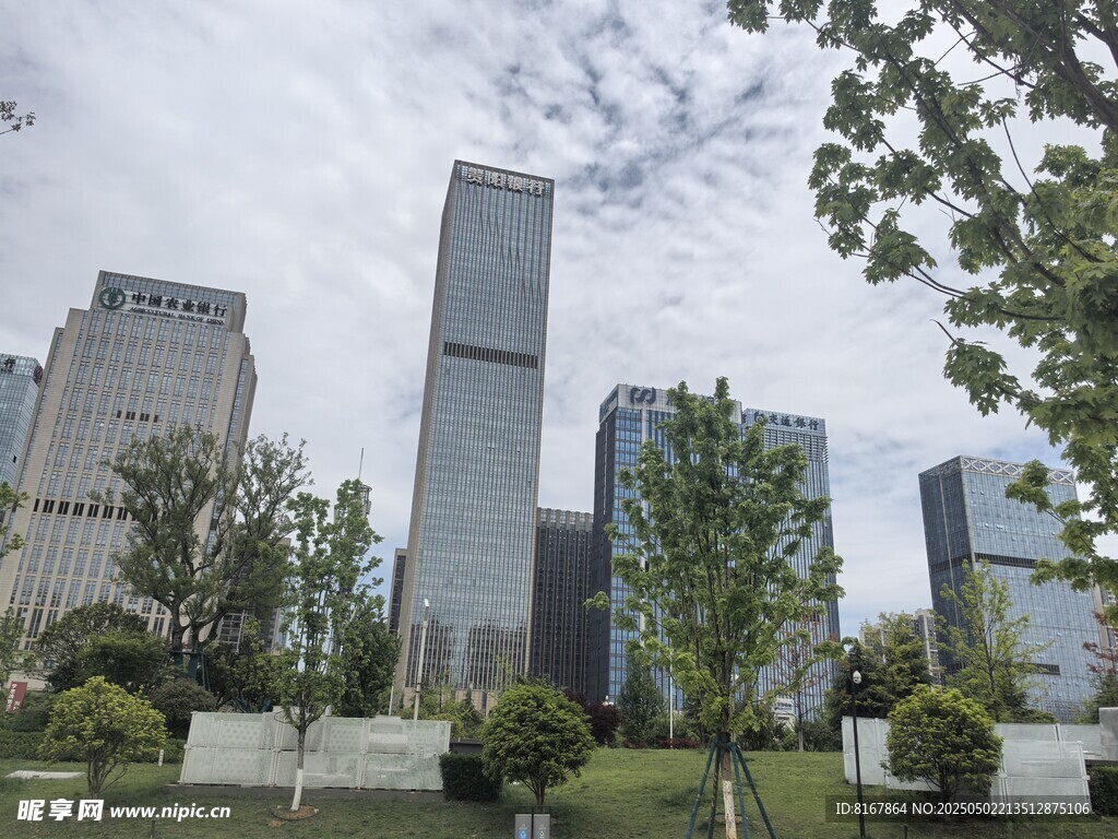 城市高楼与绿植景观