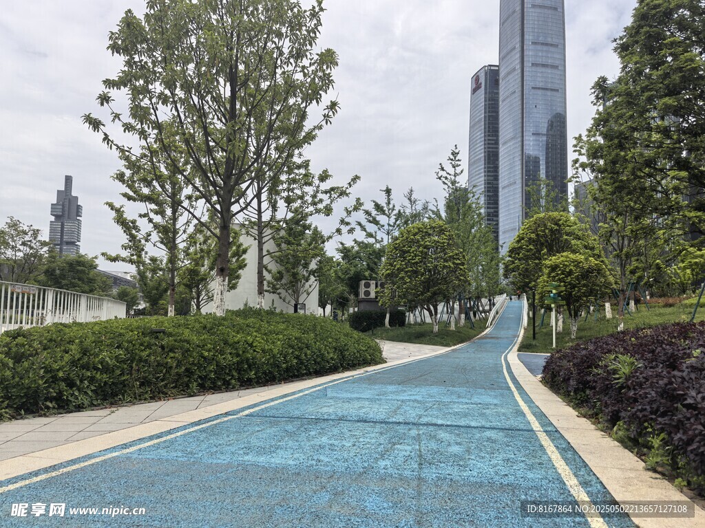城市中蓝色步道景观