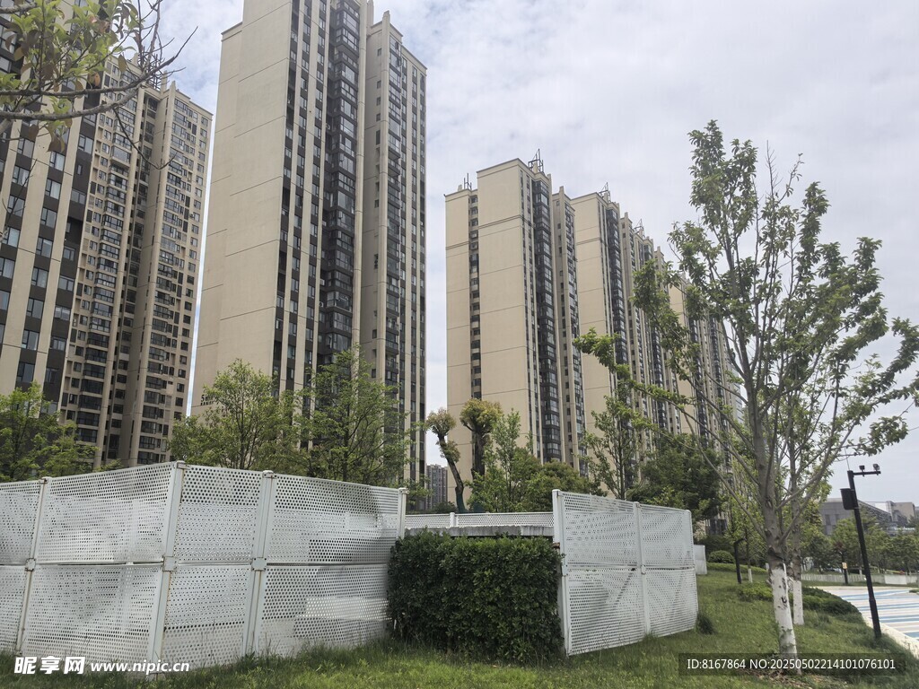 城市高楼旁的绿植景观
