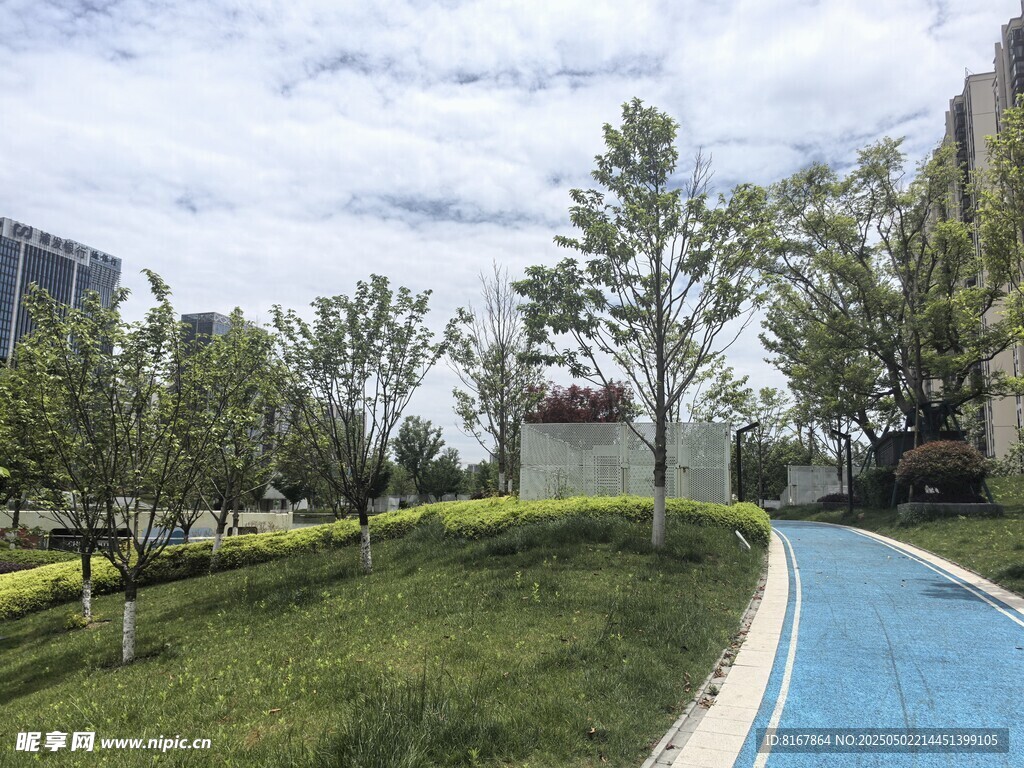 小区内的蓝色步道景观