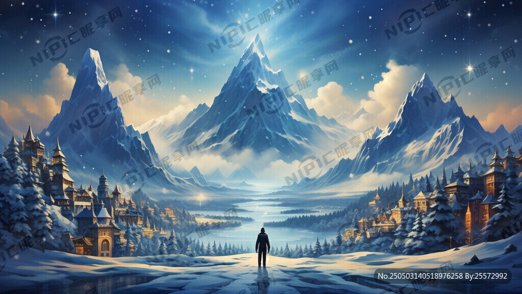 魔术头巾色系 处于山雪之间